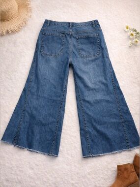 We The Free Wide Leg Cropped Jeans Raw Hem Blue Boho Festival 27 hippie petite